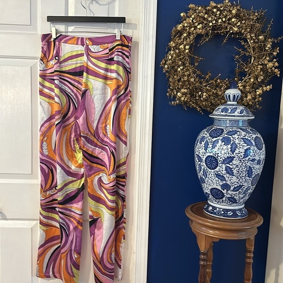 NWOT Women’s Princess Polly Pink Retro Print Polyester Wide Leg Pants Size 10 - Picture 6 of 7